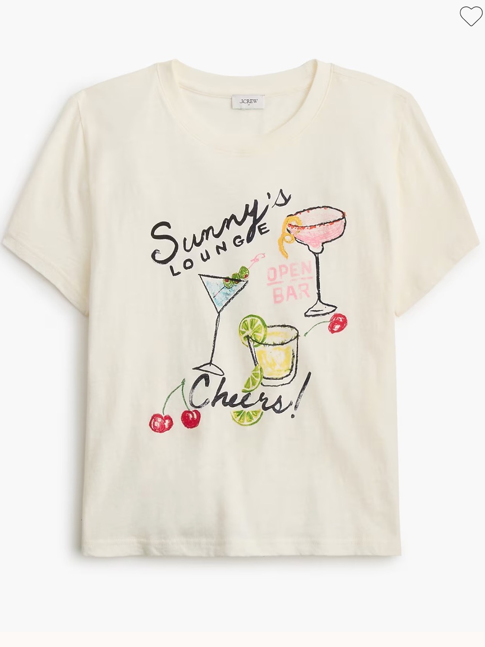 NWT J. Crew Graphic 'Sunny's Lounge' Tee with Cocktail Art